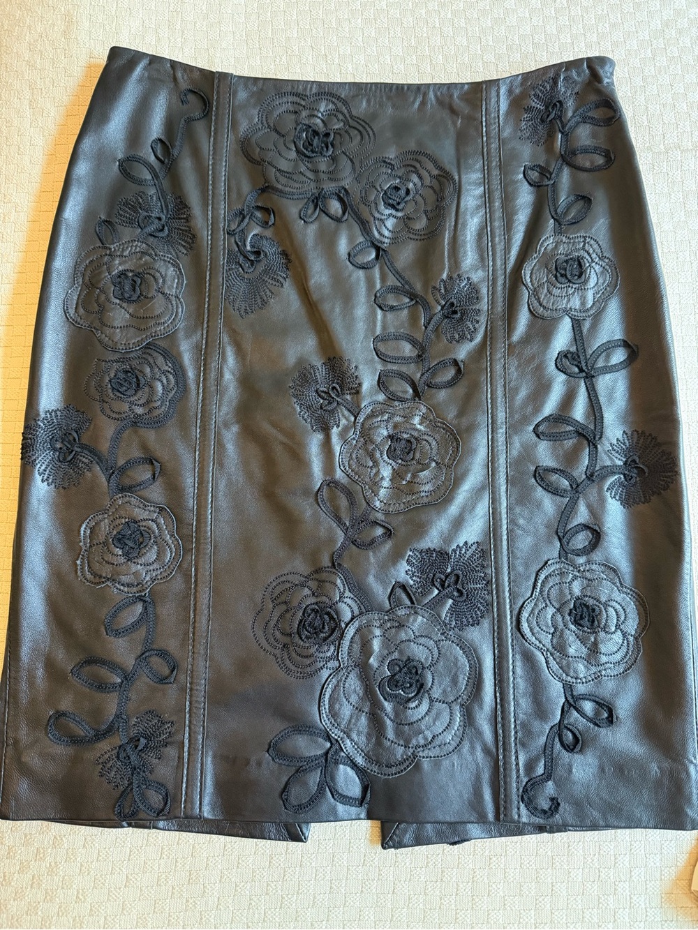 NWT Black Embroidered Leather Skirt from White House Black Market